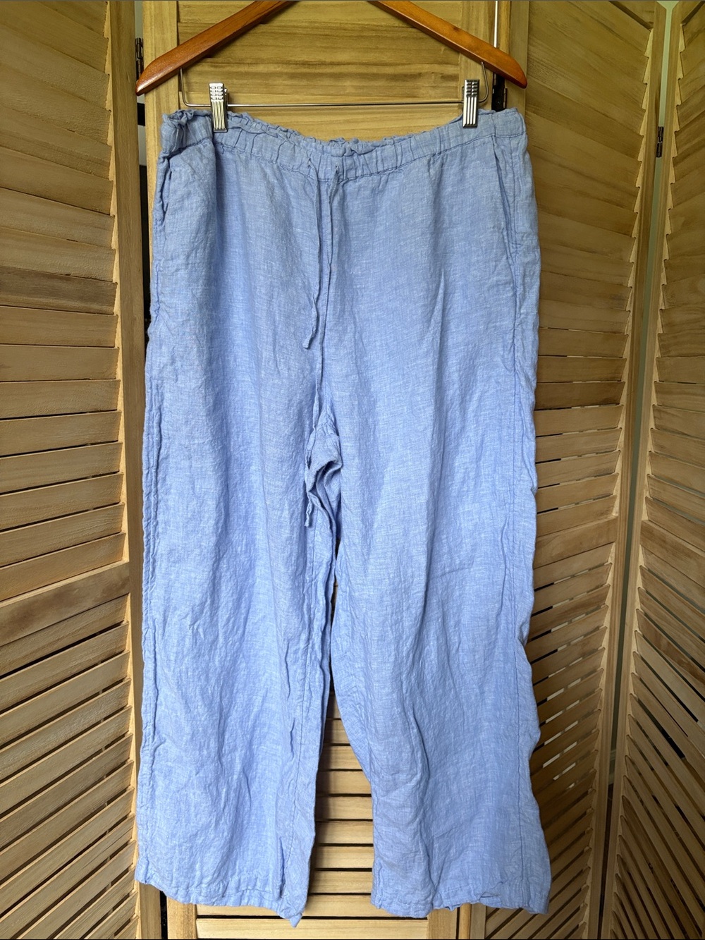J. Crew Light Blue Linen Drawstring wide legged pants